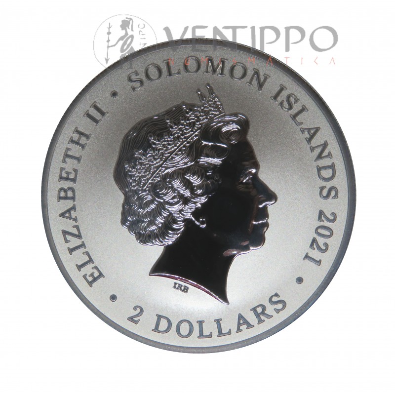 Solomon Islands, 2 $ Plata ( 1 OZ. 999 mls. ) 2021 Ching Shih.