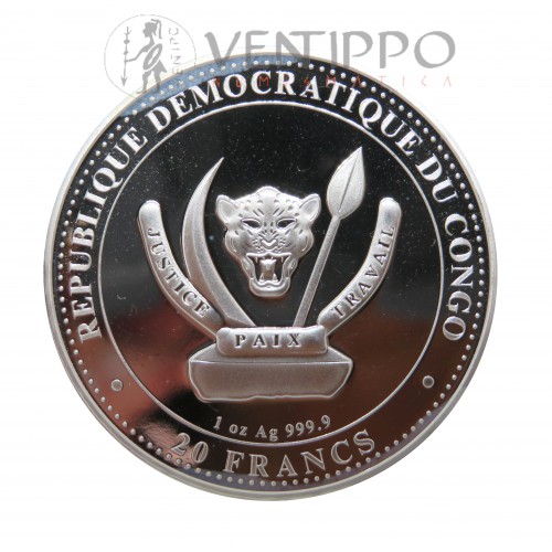 Congo, 20 Francs Plata ( 1 OZ 999 mls. ) 2022, Gigantopithecus, BU.