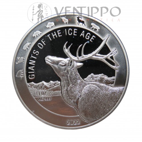 Ghana, 5 Cedis Plata ( 1 OZ 999 mls. ) 2022 Alce Gigante, BU.