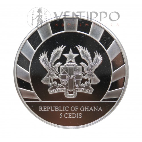 Ghana, 5 Cedis Plata ( 1 OZ 999 mls. ) 2022 Alce Gigante, BU.