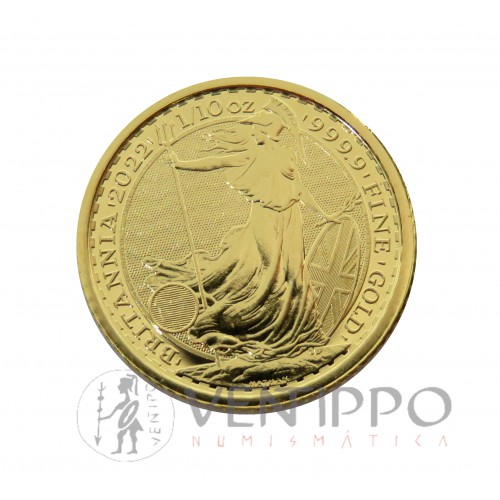 Gran Bretña, 10 Pounds oro (1/10 OZ. 9999 mls), Britannia 2022 BU