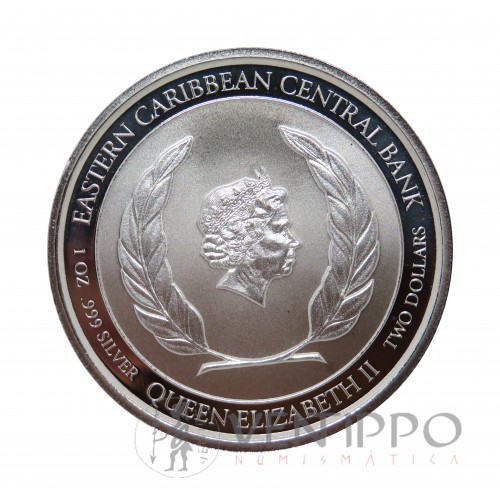 St. Kitts & Nevis, 2 $ Plata ( 1 OZ 999 MLS) EC8 IV, Barco hundido, 2021 BU
