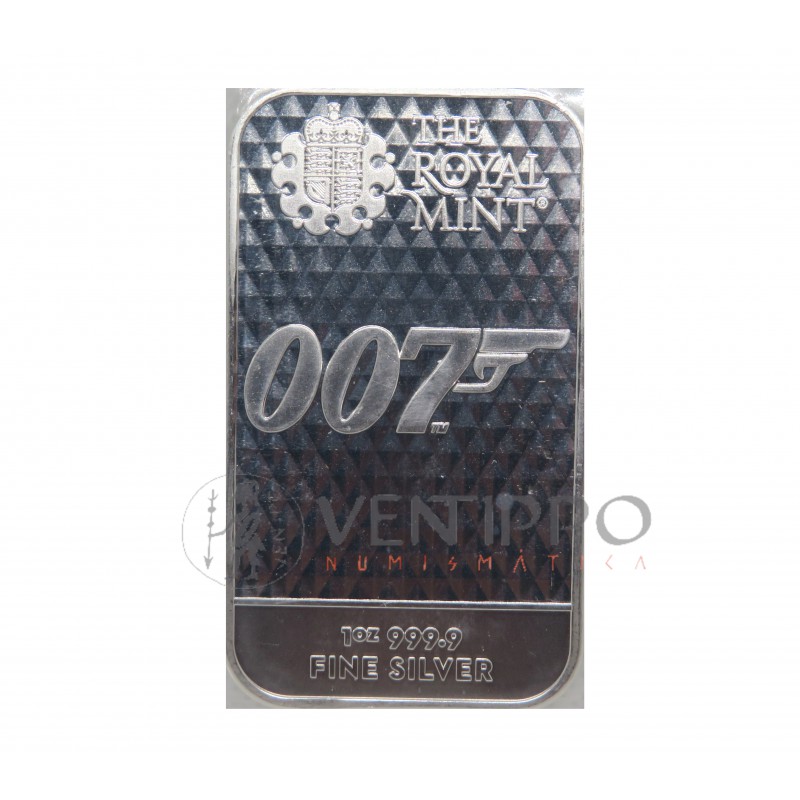 Gran Bretaña, Lingote 1 Oz. Plata 999 mls, James Bond 007