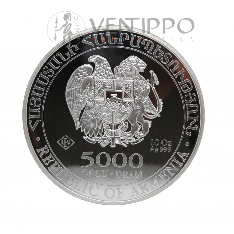 Armenia, 5000 Dram Plata (10 Oz. 999 mls), Arca de Noé 2022, BU.