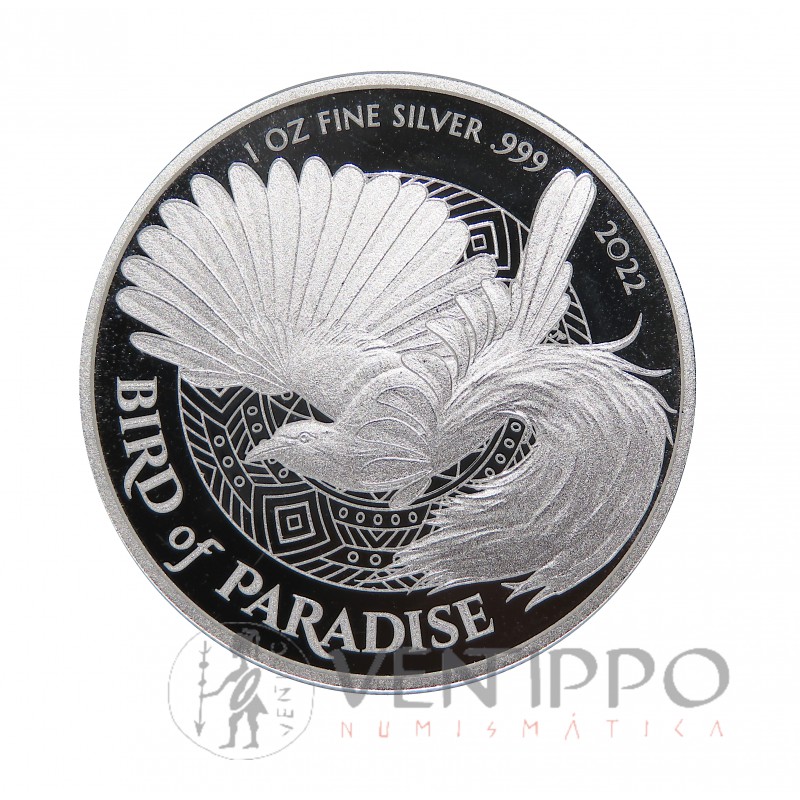 Papua Nueva Guinea, 1 Kina Plata ( 1 OZ. 999mls ) Ave del Paraíso, 2022 BU