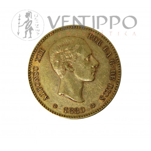 Alfonso XII, 25 Pesetas Oro, 1880 (*18 - *80), EBC-