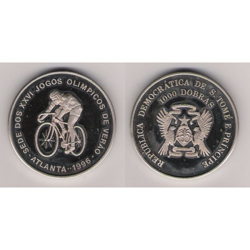STO. TOME I PRINCIPE, 1000 DOBRAS, CU-NI, 1993 ATLANTA 96, EX-PR