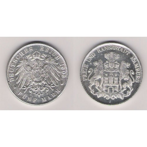 Alemania, Hamburgo, 5 Marks plata, 1903, EBC, rara