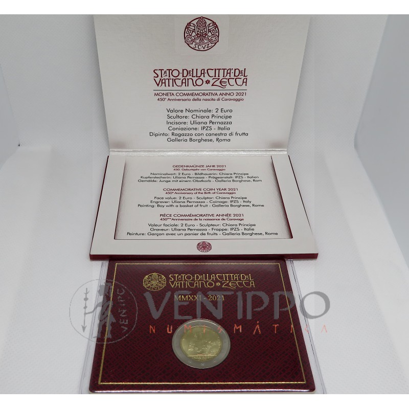 Vaticano, Cartera Oficial 2€ 2021, 450 Aniv. Nacimiento Caravaggio.