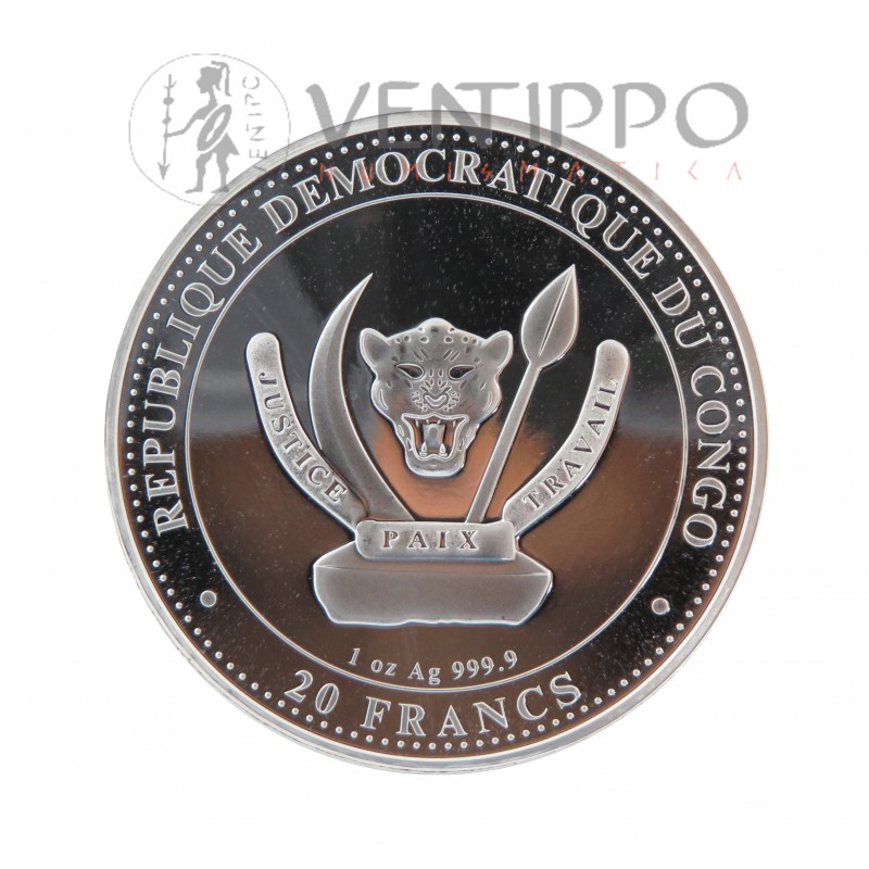 Congo, 20 Francs Plata ( 1 OZ 999 mls ) 2022, Liopleurodon, BU.