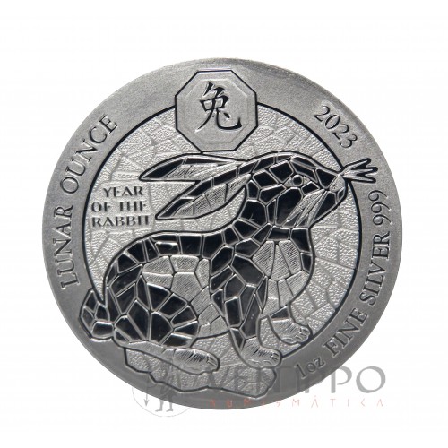 Ruanda, 50 Francs Plata ( 1 oz. 999 mls) Año del Conejo 2023, S/C