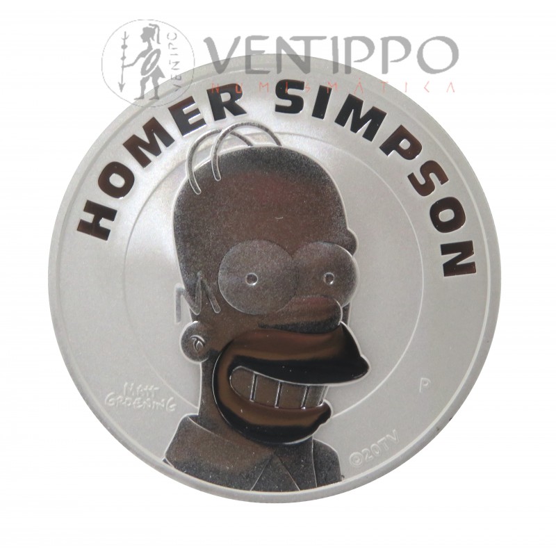 Tuvalu, Dollar Plata ( 1 OZ. ley 9999 mls. ) 2022 Homer Simpson, BU.