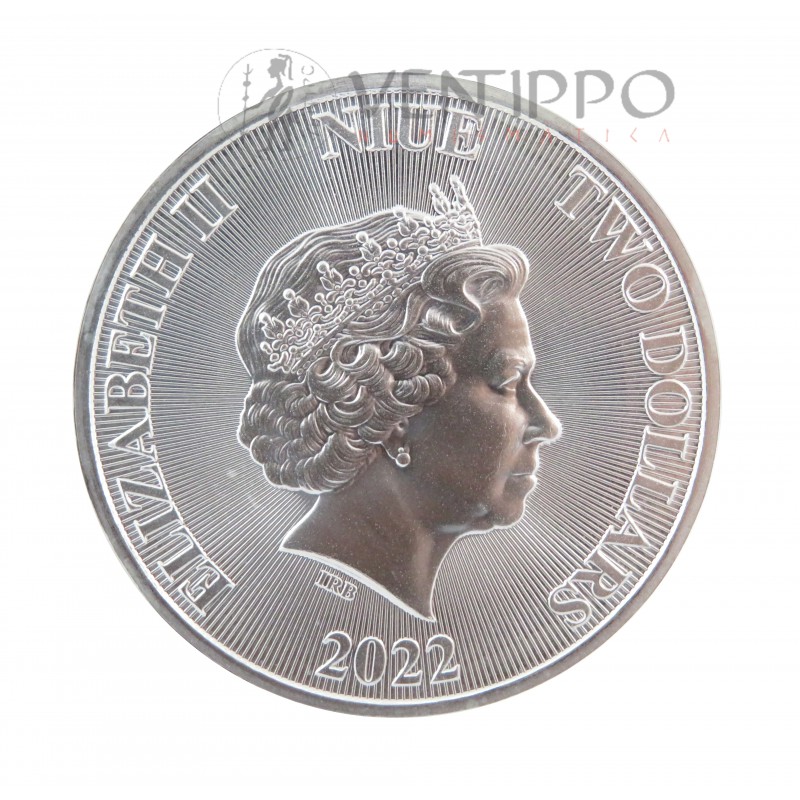 Niue, 2 $ Plata ( 1 OZ 999 mls. ) 2022, León Judá, BU.