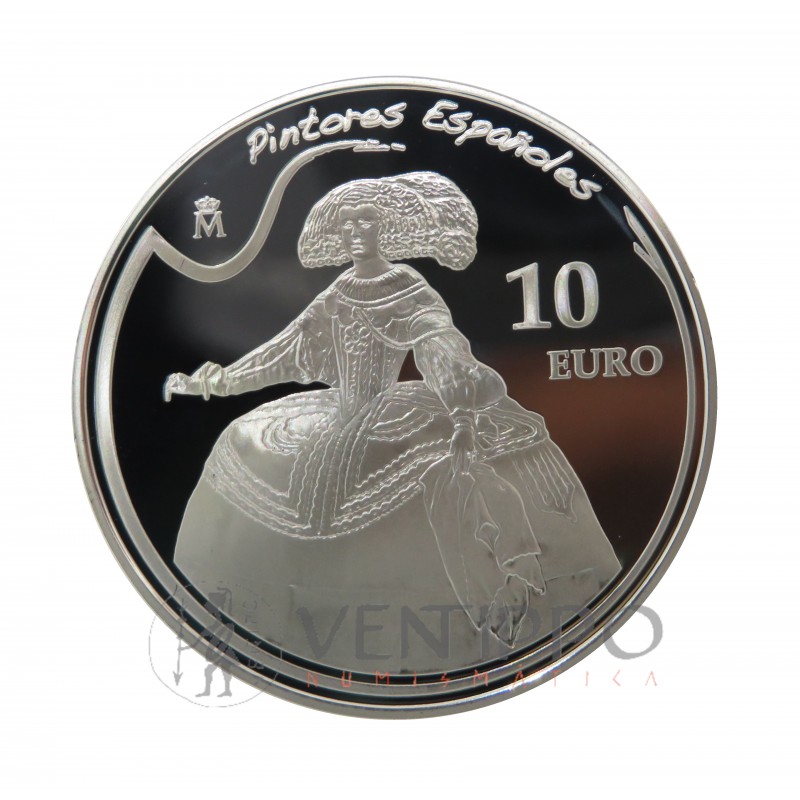 10 € Plata Proof, 2008, Serie Pintores Españoles, Velázquez.