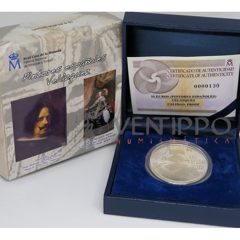 10 € Plata Proof, 2008, Serie Pintores Españoles, Velázquez.