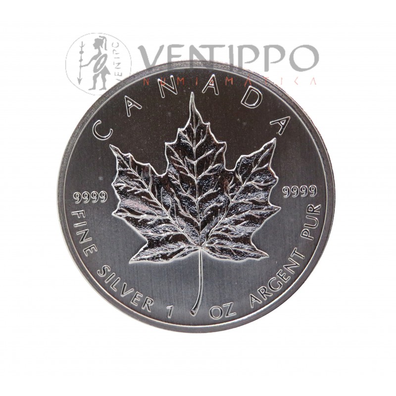 Canadá, 5 $ Plata ( 1 OZ  ley 9999 milésimas ) Hoja de Arce 2012 S/C.