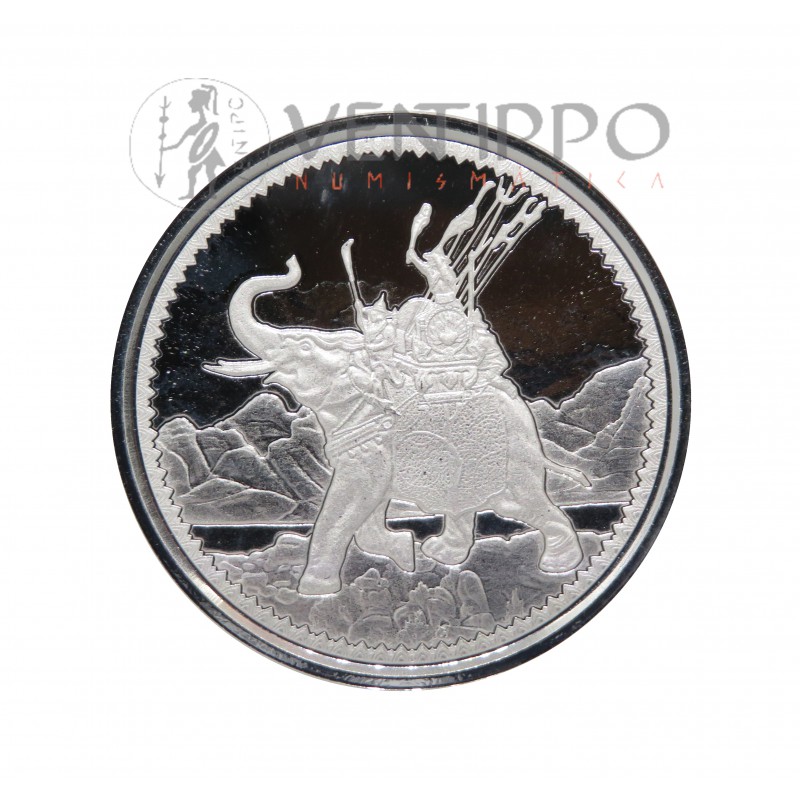 Gibraltar, Pound Plata ( 1 OZ, Ley 999 mls. ) Elefante de Guerra, 2012, BU.