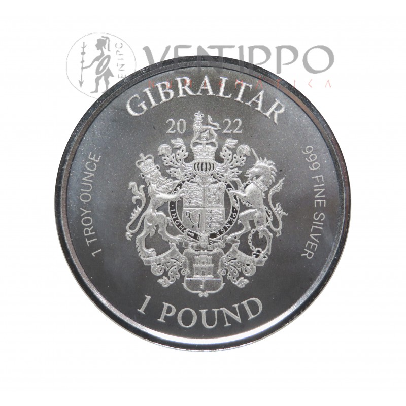 Gibraltar, Pound Plata ( 1 OZ, Ley 999 mls. ) Elefante de Guerra, 2012, BU.