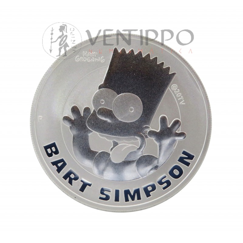Tuvalu, 1 $ Plata ( 1 OZ  ley 9999 mls ) 2022 Bart Simpson, BU.