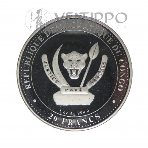 Congo, 20 Francs Plata ( 1 OZ 999 mls ) 2022 Parasauolophus, BU