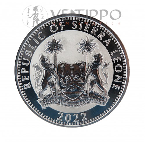 Sierra Leona, 1 $ Plata ( 1 OZ ley 999 mls. ), Big Five 2022, León,BU.