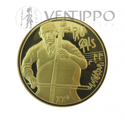 Andorra, 50 Diners Oro ( 16,97 grs. ley 916 mls. ) 1993, XX Aniv. muerte Pau Casals, Proof.