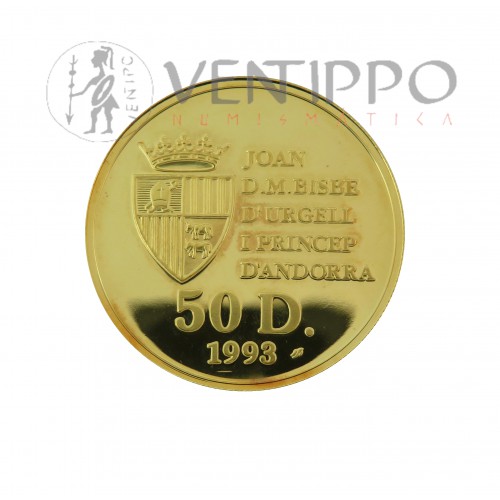 Andorra, 50 Diners Oro ( 16,97 grs. ley 916 mls. ) 1993, XX Aniv. muerte Pau Casals, Proof.