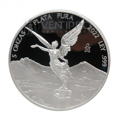 México, 5 Onzas Plata ( 155,55 grs. ley 999 mls. ) Libertad 2022, Proof.