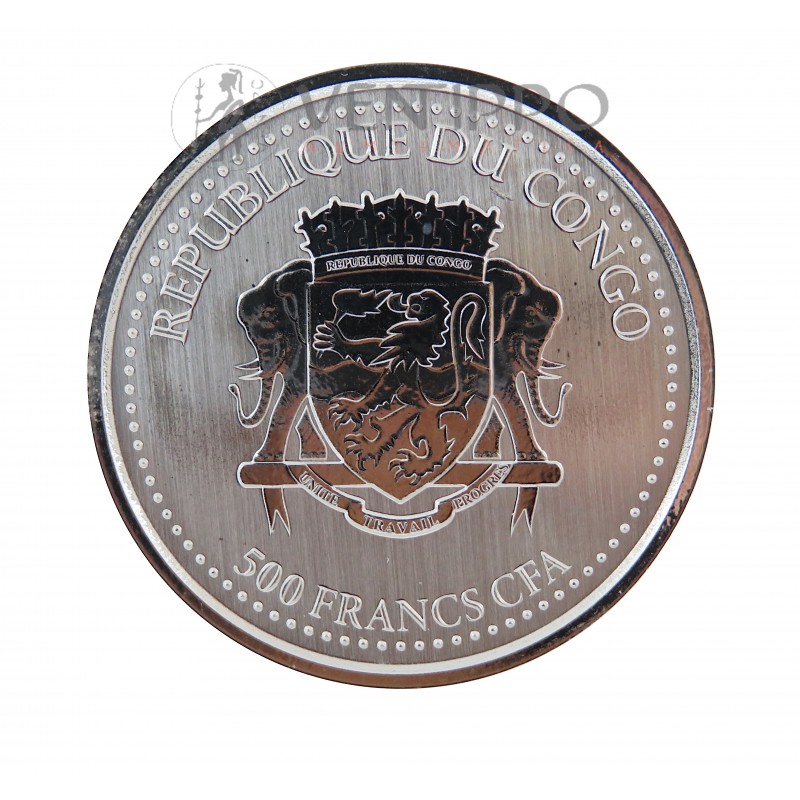 Congo, 500 Francs Plata ( 1 OZ 999 mls. ) 2022, Gorila Espalda Plateada, BU.