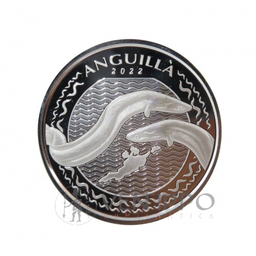 Anguilla, 2 $ Plata ( 1 OZ  ley 999 mls. ) Serie EC8V, Anguilas 2022.