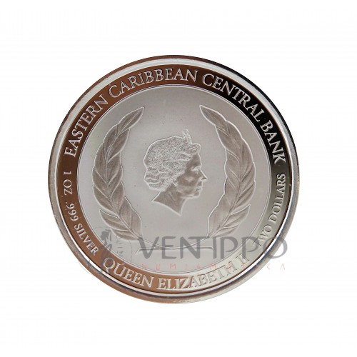 Anguilla, 2 $ Plata ( 1 OZ  ley 999 mls. ) Serie EC8V, Anguilas 2022.