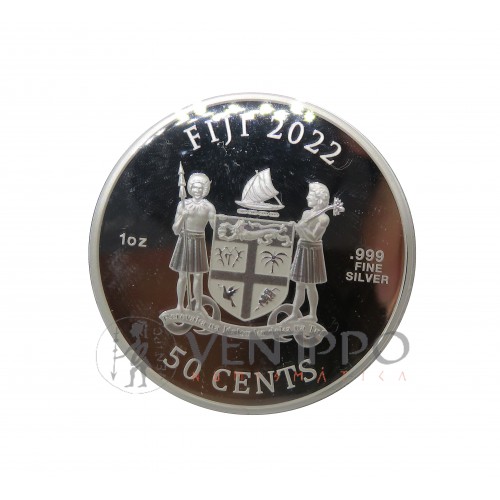 Fiji, 50 Cents Plata ( 1 OZ ley 999 mls. ) Samurai 2022, BU.