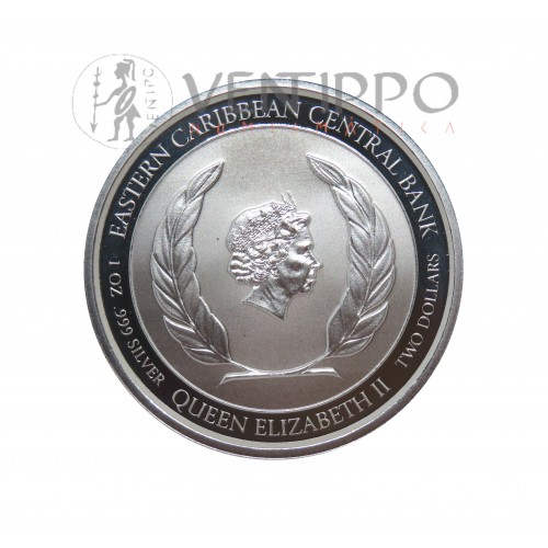 Dominica, 2 $ plata ( 1 OZ.999 mls) EC8 IV 2021 Sisserou Parrot, Prooflike