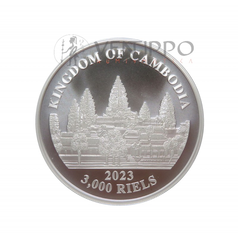 Camboya, 3000 riels plata (1 OZ. Ley 999 mls) Clouded Leopard 2023, BU