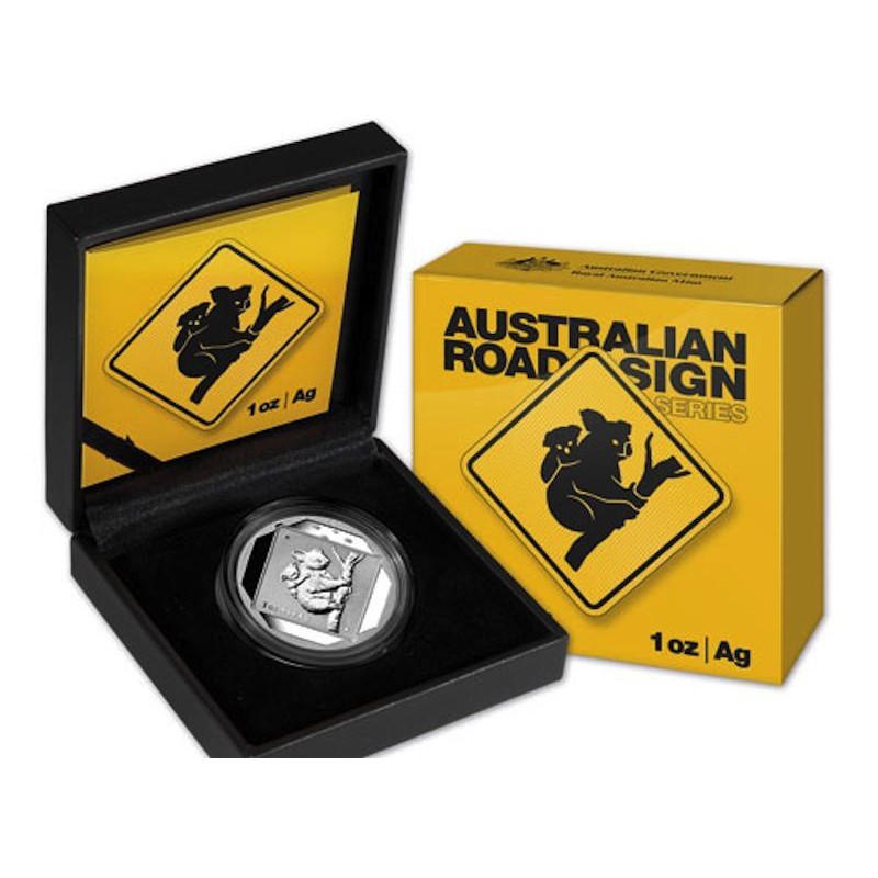 AUSTRALIA, 1 $ PLATA ( 1 OZ. 999 mls. ), 2014 KOALA ROAD SIGN