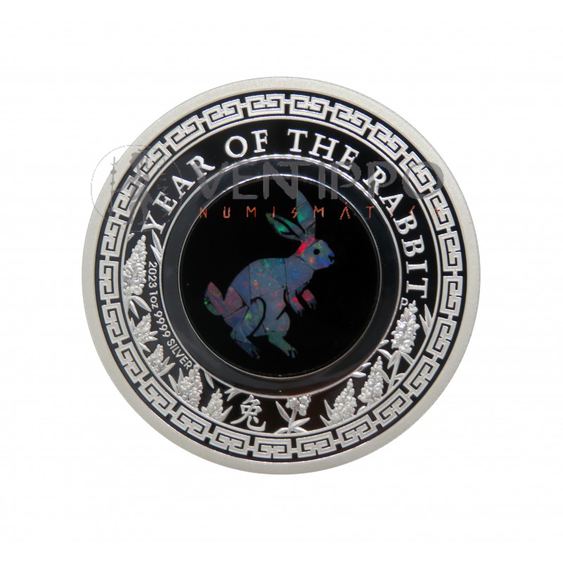 Australia, Dollar plata ( 1 OZ 9999 mls), 2023 Año lunar Conejo Ópalo Proof