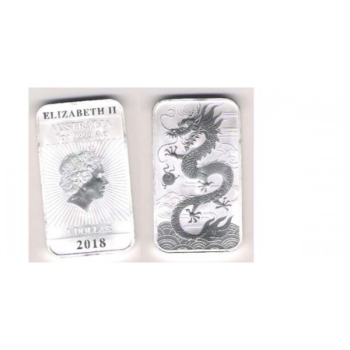 AUSTRALIA, 1 $ PLATA (1 OZ. 999 mls) DRAGÓN ORIENTAL 2018 RECTAN