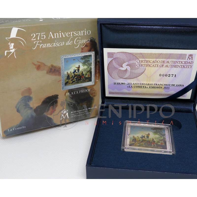 España, 10€ Plata Proof ( 1OZ 999 mls. ), 2021, Serie 275 Aniv. Francisco de Goya, " La Cometa "