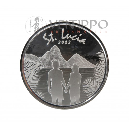 St. Lucia, 2 $ Plata ( 1 Oz ley 999 mls) EC8 V, Pareja 2022 Prooflike