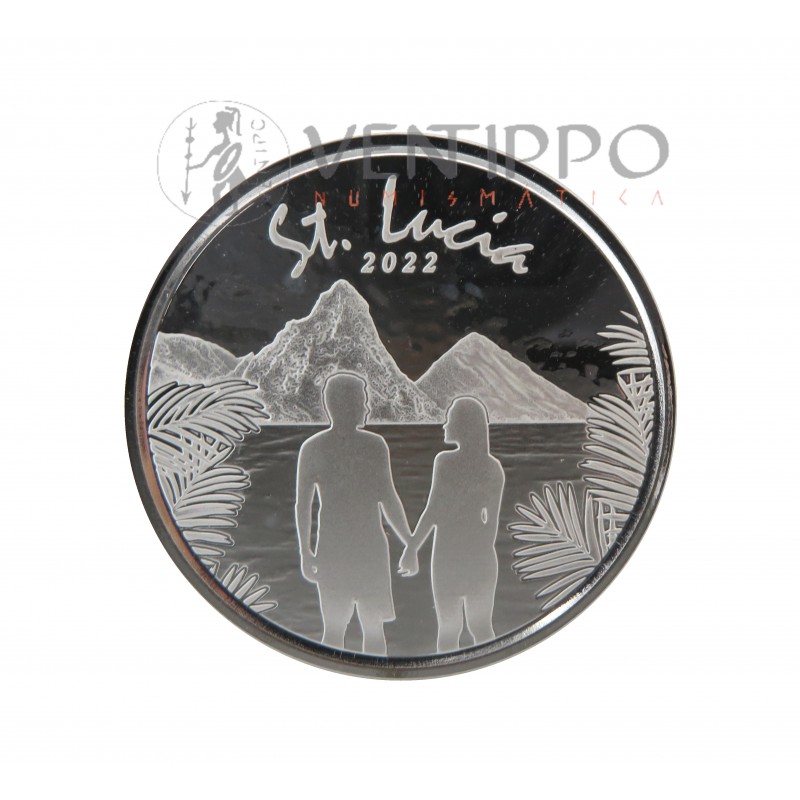 St. Lucia, 2 $ Plata ( 1 Oz ley 999 mls) EC8 V, Pareja 2022 Prooflike