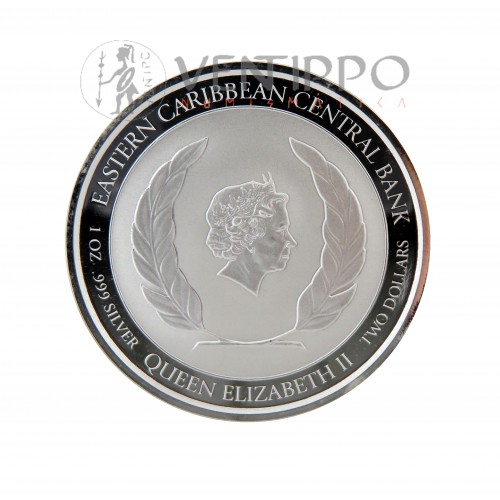 St. Lucia, 2 $ Plata ( 1 Oz ley 999 mls) EC8 V, Pareja 2022 Prooflike