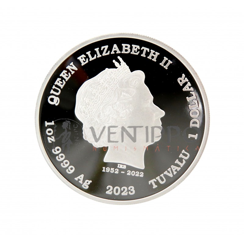 Tuvalu, 1 $ Plata ( 1 oz. ley 9999 mls) 2023 Tiburón Tigre Proof