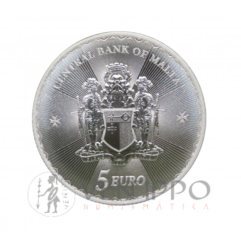 Malta, 5 € Plata ( 1 OZ ley 999 mls. ) Serie Cruz de Malta, 2023, BU.