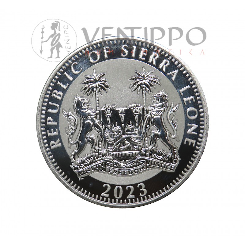 Sierra Leona, 1 $ Plata ( 1 OZ ley 999 mls ) Big Five 2023, Elefante BU.