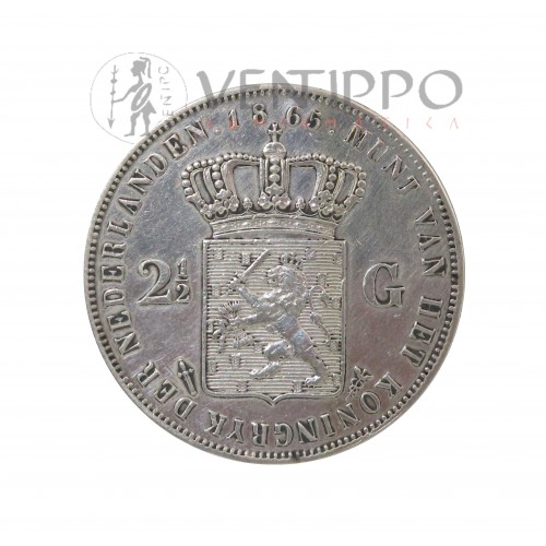 Países Bajos, 2 1/2 Gulden Plata ( 24,87 gramos, ley 945 mls. ) Willem III 1865, EBC-