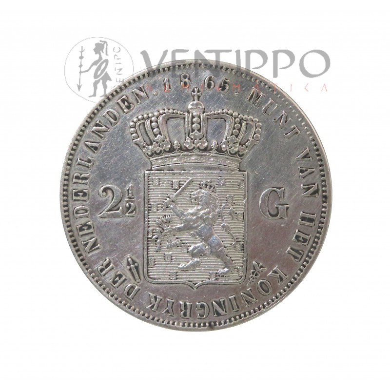 Países Bajos, 2 1/2 Gulden Plata ( 24,87 gramos, ley 945 mls. ) Willem III 1865, EBC-