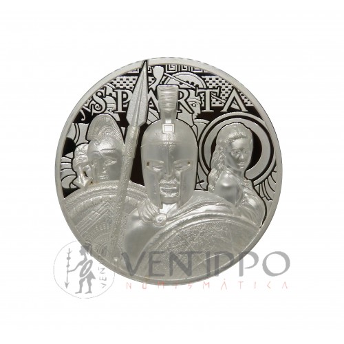 Islas Cook. 5 $ Plata ( 1 OZ  ley 999 milésimas ) Espartanos, 2023, Proof UHR, rara.