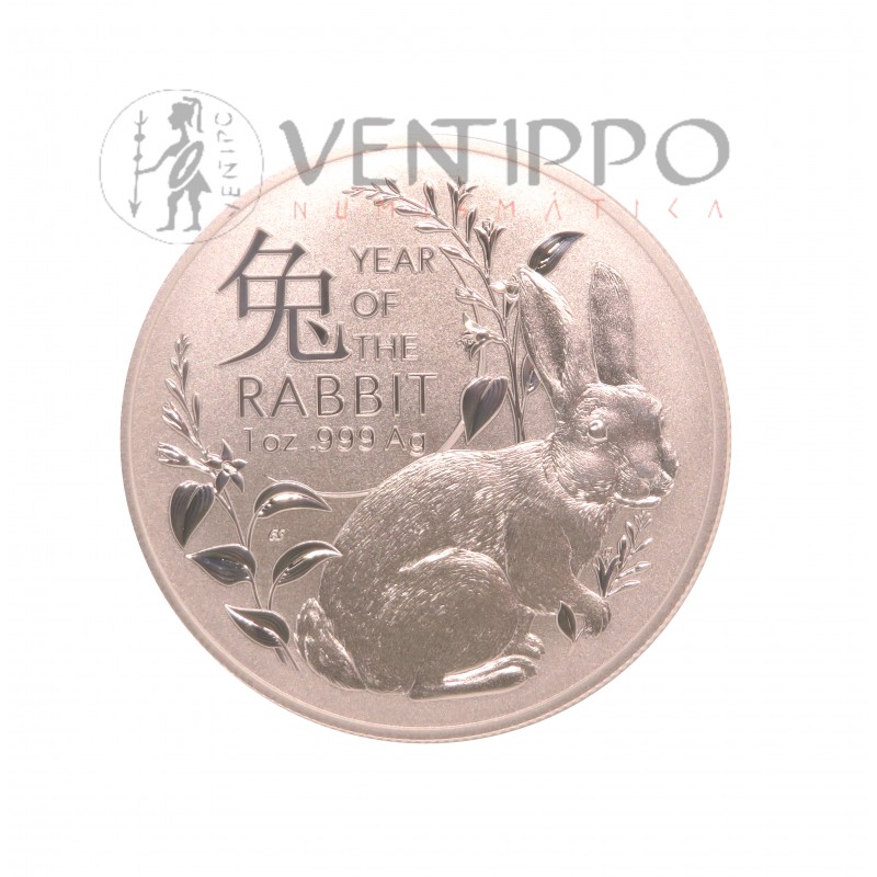 Australia, 1 $ Plata ( 1 OZ ley 9999 mls ) Año del Conejo 2023, RAM, BU.