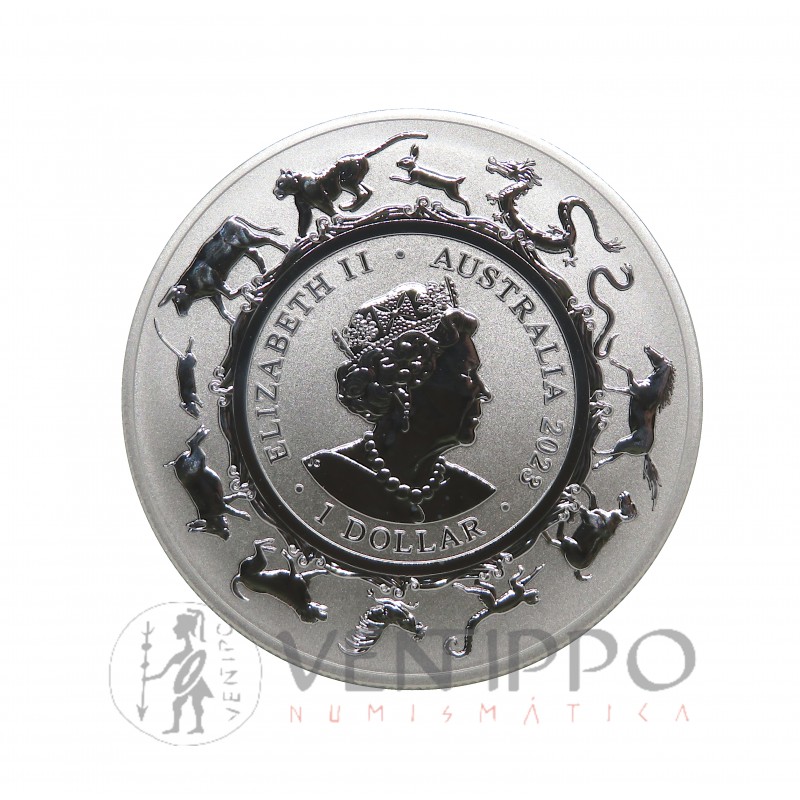 Australia, 1 $ Plata ( 1 OZ ley 9999 mls ) Año del Conejo 2023, RAM, BU.