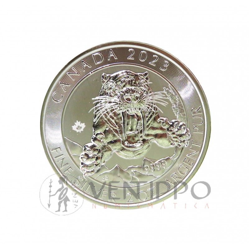 Canadá, 10 $  Plata ( 2 OZ ley 9999 mls. ) Smilodon 2023, S/C